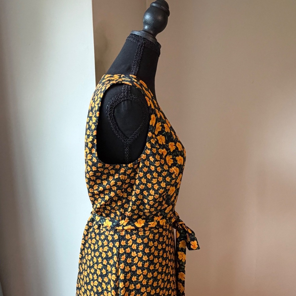 Sam Edelman Tiered Midi Dress Women 8 Black Yellow Floral Ruffle High-Low - Picture 5 of 16